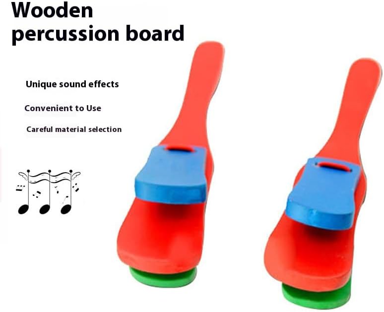 mocrcrel 2 Pcs Professional Castanets, Single Set with Handle，Wooden Castanet Clapper Educational Musical Percussion 8 inch (Blue +Red + Green) - Image 3
